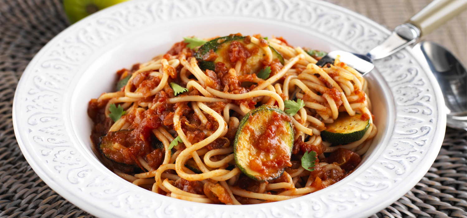 Spaghetti With Grilled Zucchini And Tomatoes