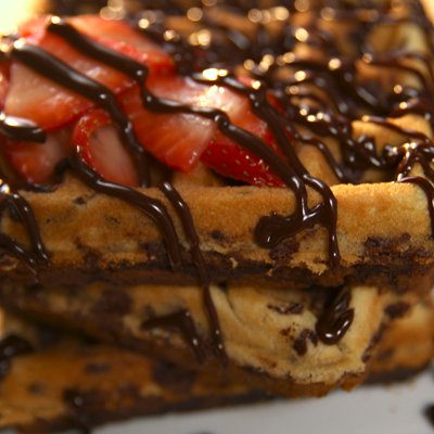 Cookie Waffles With Strawberries And Chocolate Sauce Toll House