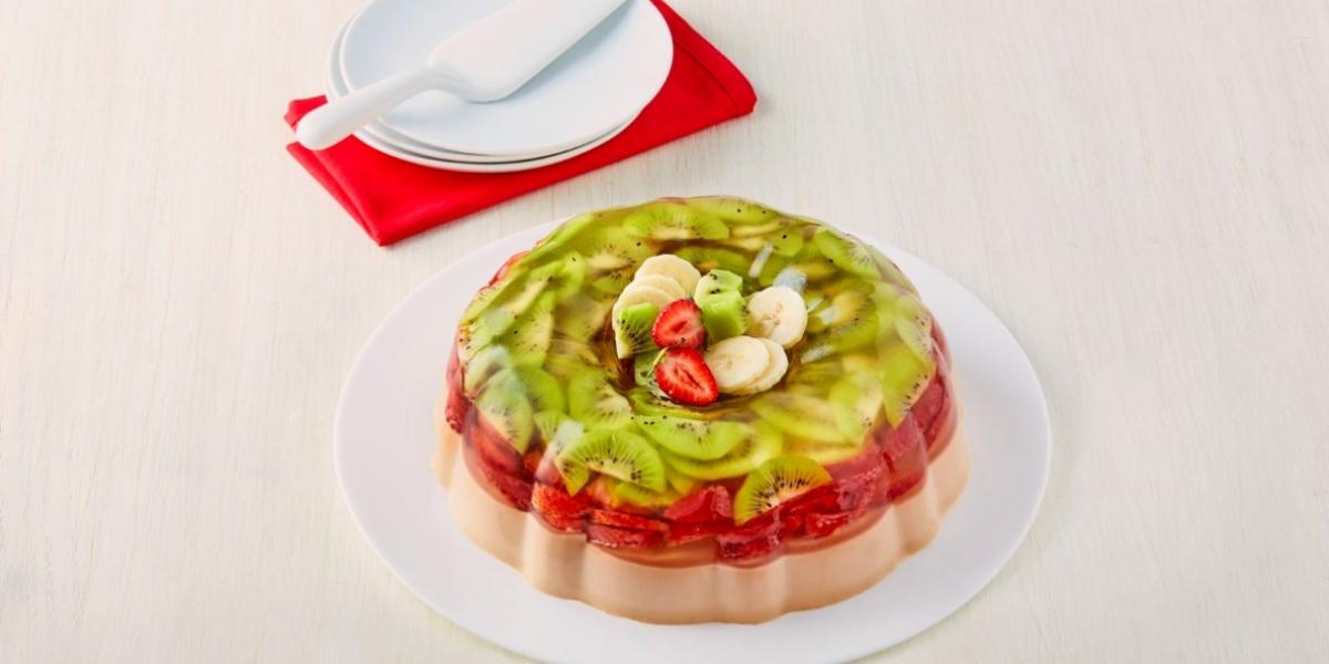 Gelatina de kiwi, fresa y plátano deslactosada